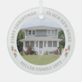 2フォトウォーターカラーホリーニューホーム初めてのクリスマス ガラスオーナメント (正面)