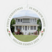 2フォトウォーターカラーホリーニューホーム初めてのクリスマス メタルオーナメント (正面)