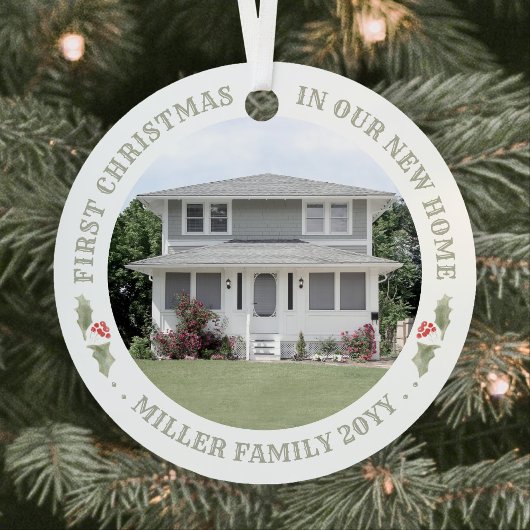 2フォトウォーターカラーホリーニューホーム初めてのクリスマス メタルオーナメント