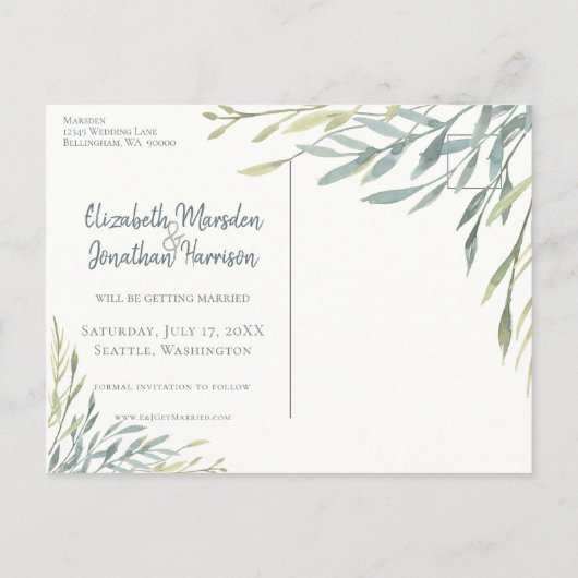 2フォトウォーターカラーモダン緑の日を保存 案内ポストカード (裏面)