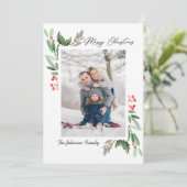 2フォトウォーターカラーヤドリギホリーベリークリスマス シーズンカード (スタンド正面)