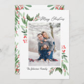 2フォトウォーターカラーヤドリギホリーベリークリスマス シーズンカード (正面/裏面)