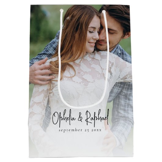 2フォトオーバーレイNewlyweds Love感謝していs結婚. ミディアムペーパーバッグ (裏面)