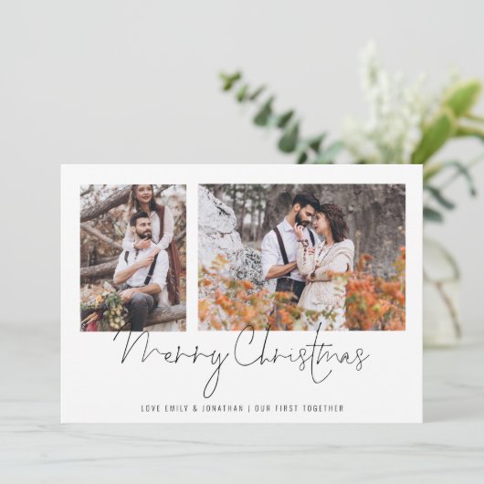 2フォトカップル初めて一緒にメリークリスマス シーズンカード (スタンド正面)