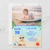 2フォトキュートボーイビーチベビーサーフボード1st誕生日 招待状 (裏面)