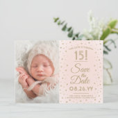 2フォトキンセアニェラシック赤面ピンク金ゴールドグリッター セーブザデート (スタンド正面)