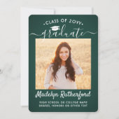 2フォトクラス年ダークグリーンとホワイト卒業 案内状 (正面)