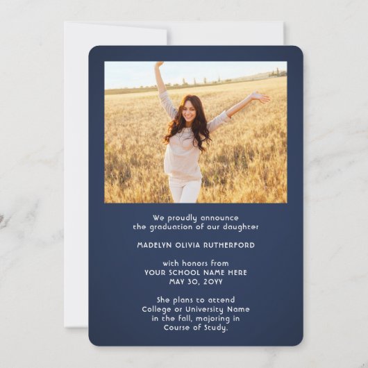 2フォトクラス年海軍ブルーとホワイト卒業 案内状 (裏面)