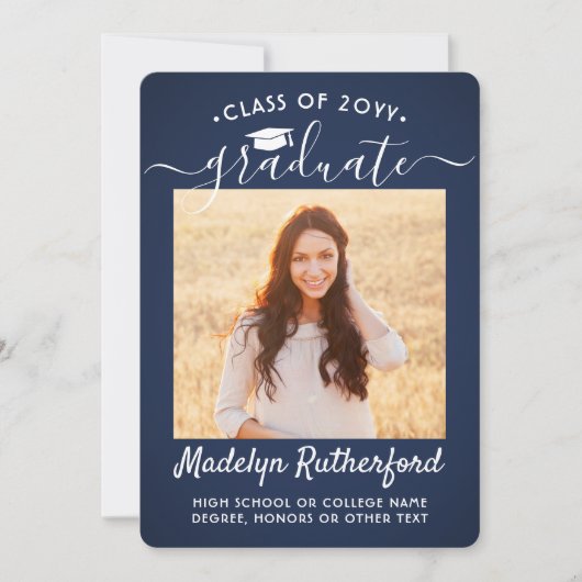 2フォトクラス年海軍ブルーとホワイト卒業 案内状 (正面)