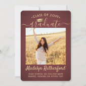 2フォトクラス年版ブルゴーニュ金ゴールド台本卒業 案内状 (正面)