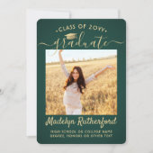 2フォトクラス年緑と金ゴールドスクリプト卒業 案内状 (正面)