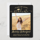 2フォトクラス年黒版と金ゴールドスクリプトの卒業 案内状 (正面)