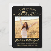 2フォトクラス年黒版と金ゴールドスクリプトの卒業 案内状 (正面)