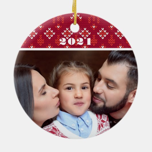 2フォトクリスマスジョイ北欧セーター休日 セラミックオーナメント (裏面)