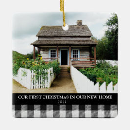 2フォトクリスマスニューホームバッファロープレイドクリスマス セラミックオーナメント