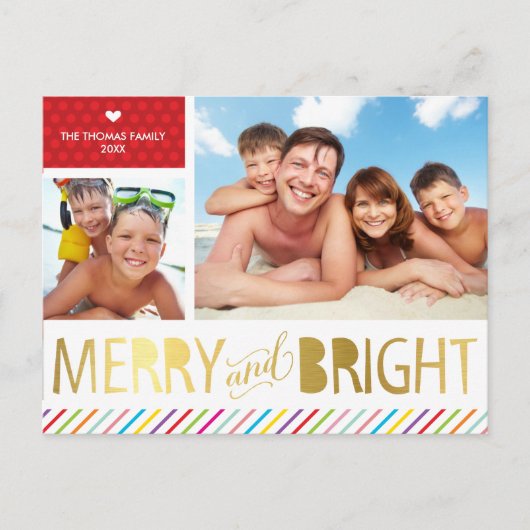 2フォトクリスマスファミモダンリメリーー&ブライト シーズンポストカード (正面)