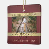 2フォトクリスマス婚約ブルゴーニュ&フェイク金ゴールド セラミックオーナメント (左)