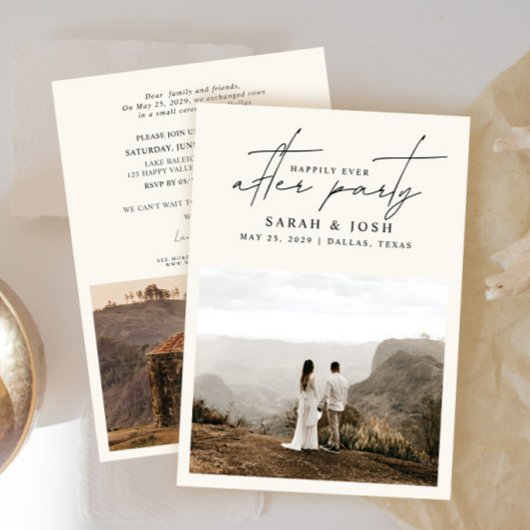 2フォトクリームウェディングレセプションの後に幸せに 案内状