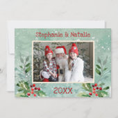 2フォトグリーン赤モダンフローラ水彩写真 シーズンカード (正面)
