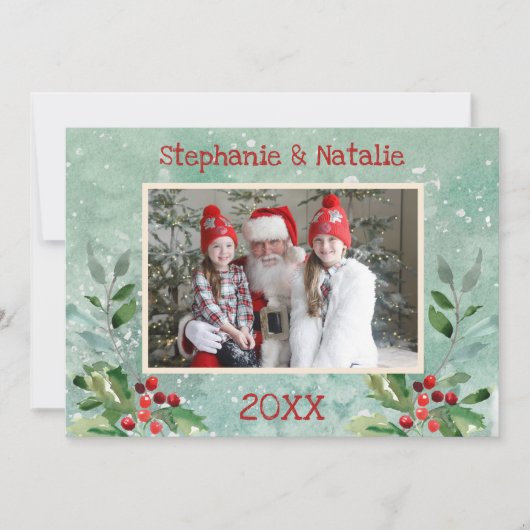 2フォトグリーン赤モダンフローラ水彩写真 シーズンカード (正面)