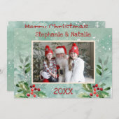 2フォトグリーン赤モダンフローラ水彩写真 シーズンカード (正面/裏面)