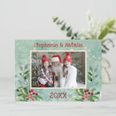 2フォトグリーン赤モダンフローラ水彩写真 シーズンカード (スタンド正面)