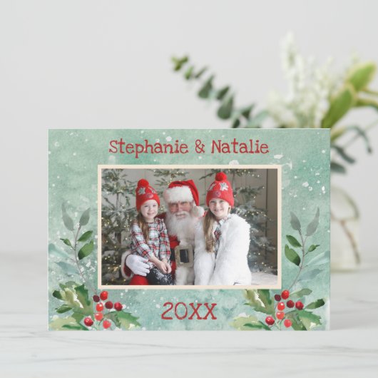 2フォトグリーン赤モダンフローラ水彩写真 シーズンカード (スタンド正面)