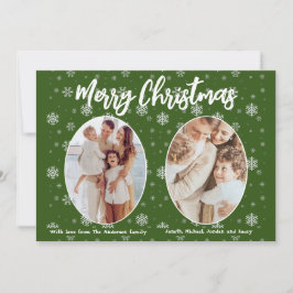 2フォトグリーン雪モダン雪メリークリスマス シーズンカード
