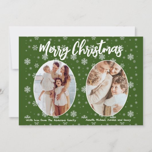2フォトグリーン雪モダン雪メリークリスマス シーズンカード (正面)