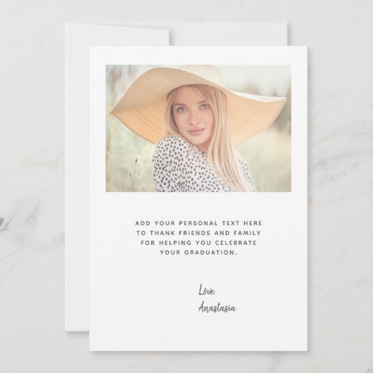 2フォトグレーのスクリプトの卒業サンキューカード 招待状 (裏面)