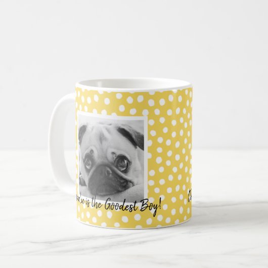 2フォトコラージイエロー水玉模様ペット親 コーヒーマグカップ (正面左)