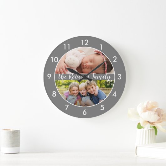 2フォトコラージグレイカスタム大時計 ラージ壁時計 (ホーム)