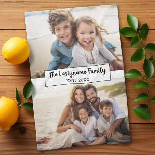 2フォトコラージファミリ名 – 水平写真 キッチンタオル