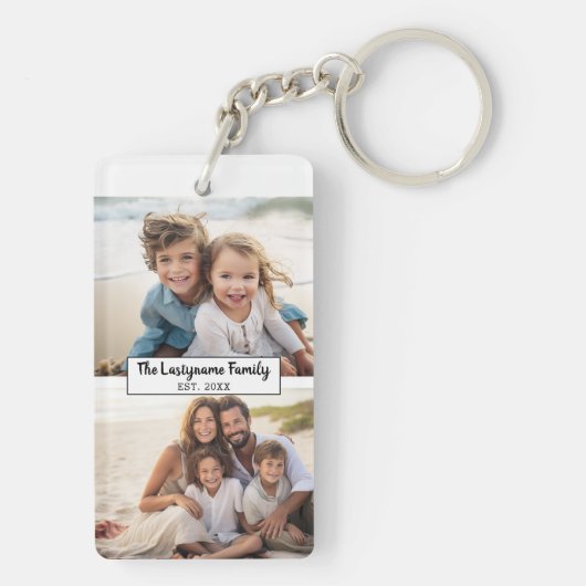 2フォトコラージファミリ名 – 水平写真 キーホルダー (裏面)