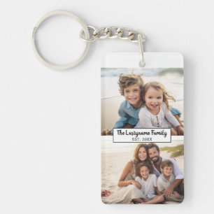 2フォトコラージファミリ名 – 水平写真 キーホルダー