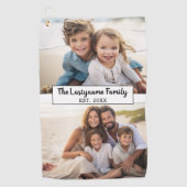 2フォトコラージファミリ名 – 水平写真 ゴルフタオル (正面)