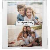 2フォトコラージファミリ名 – 水平写真 シャワーカーテン (正面)