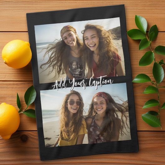 2フォトコラージュとトレンディースクリプトのキャプション – 黒 キッチンタオル