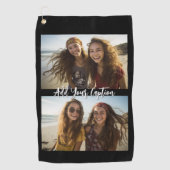 2フォトコラージュとトレンディースクリプトのキャプション – 黒 ゴルフタオル (正面)