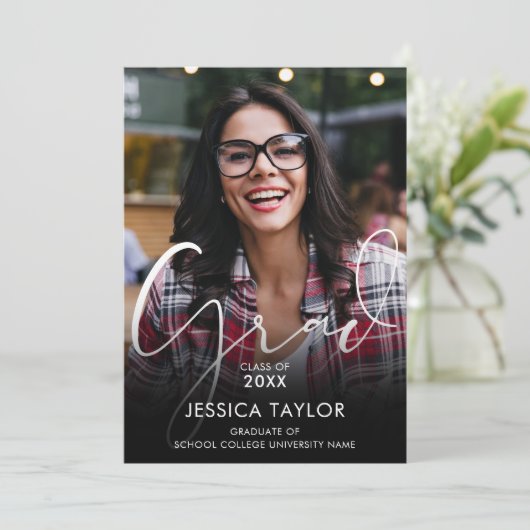 2フォトコラージュのモダン卒業発表 招待状 (スタンド正面)