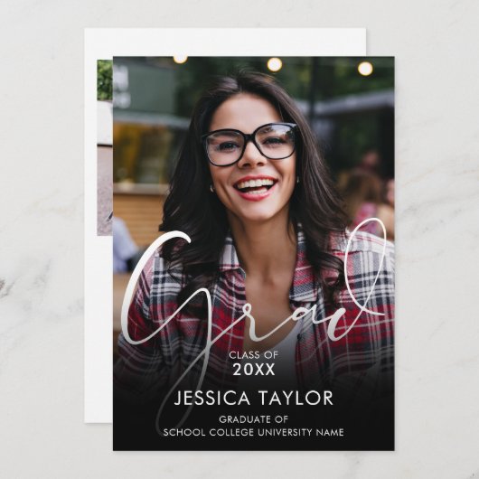 2フォトコラージュのモダン卒業発表 招待状 (正面/裏面)