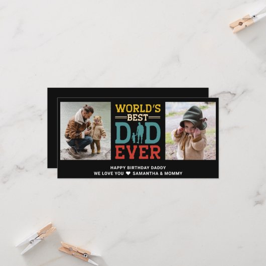 2フォトコラージュの最高のパパが常に挨拶を追加 カード (正面/裏面インサイチュ)
