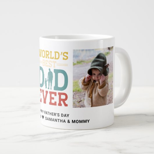2フォトコラージュの最高のパパが常に挨拶を追加 ジャンボコーヒーマグカップ (正面右)