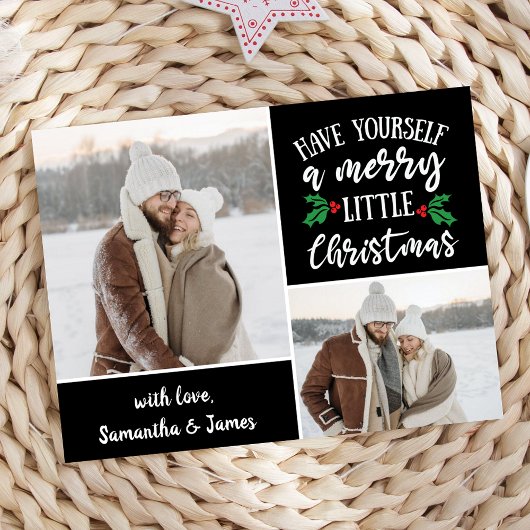 2フォトコラージュは小さなメリークリスマスを持つ シーズンカード