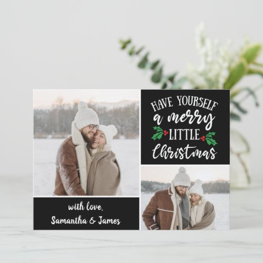 2フォトコラージュは小さなメリークリスマスを持つ シーズンカード (スタンド正面)