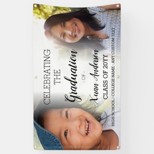 2フォトコラージュパーソナライズされたスクリプトの卒業 横断幕 (縦)