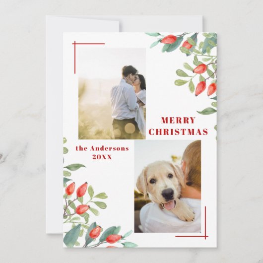 2フォトコラージュモダン冬植物学クリスマス シーズンカード (正面)