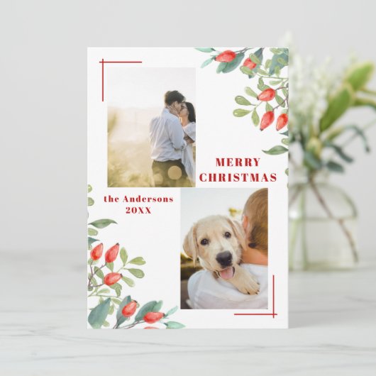 2フォトコラージュモダン冬植物学クリスマス シーズンカード (スタンド正面)