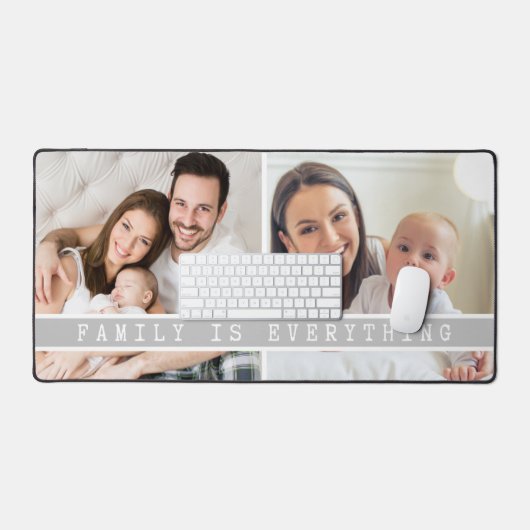 2フォトコラージュ家族は全て引用文グレー デスクマット (キーボード&マウス)