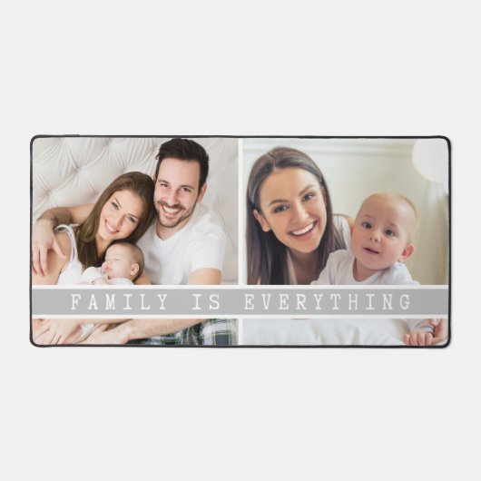 2フォトコラージュ家族は全て引用文グレー デスクマット (正面)